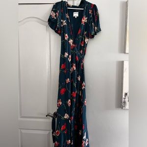 Privacy please teal floral wrap dress.